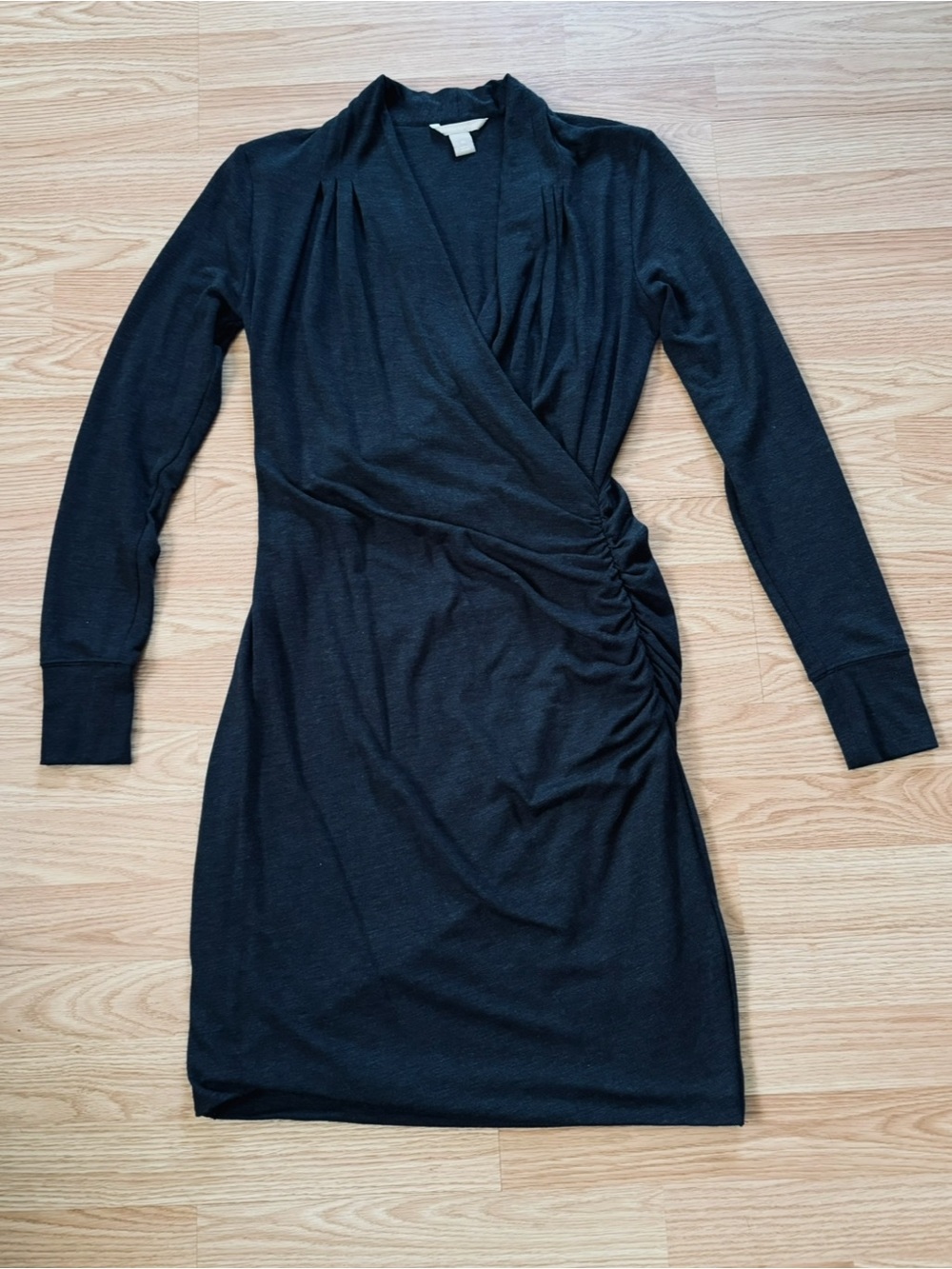 Banana Republic Faux Wrap Knit Long Sleeve Dress Charcoal Grey Cozy Office Sz M
